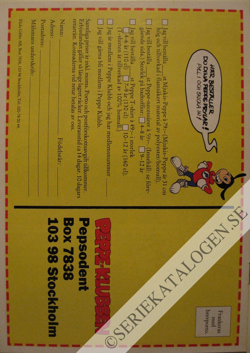 Baksida på Peppe Pepsodent möter tandsamlaren! (1991)