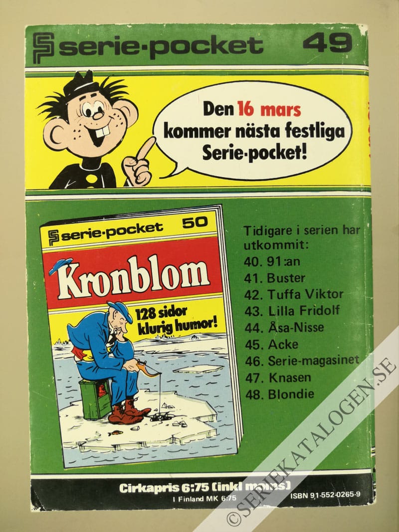 Baksida på Flygsoldat 113 Bom (1976)