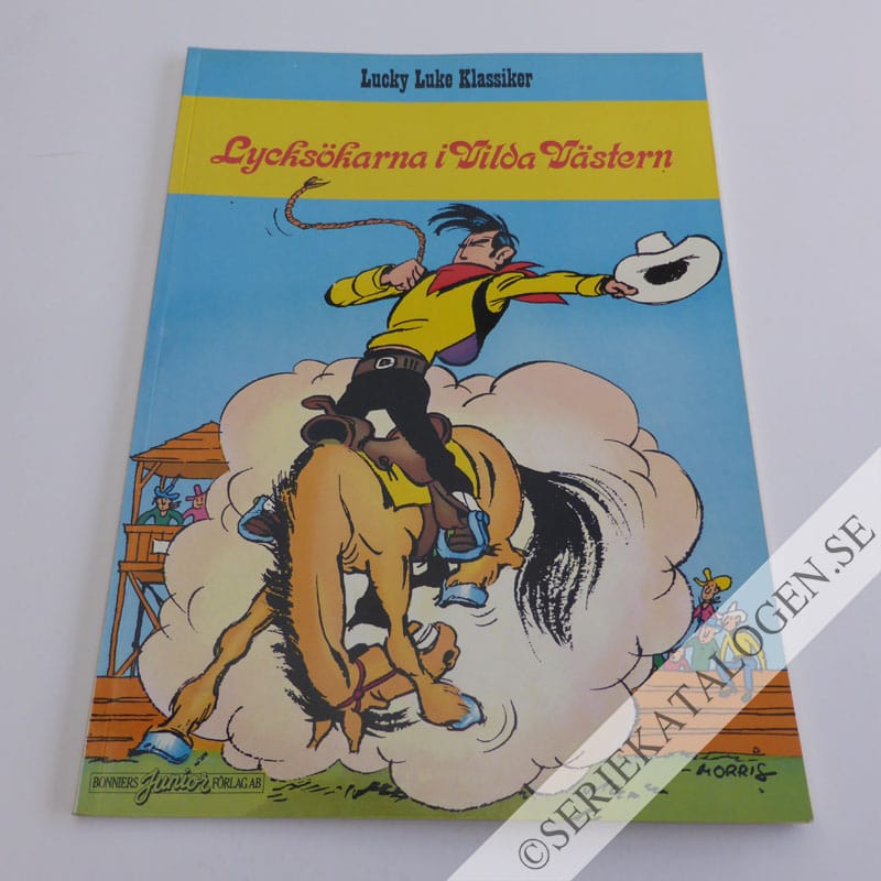 Framsida på Lucky Lukes äventyr Lycksökarna i vilda västern (1985)