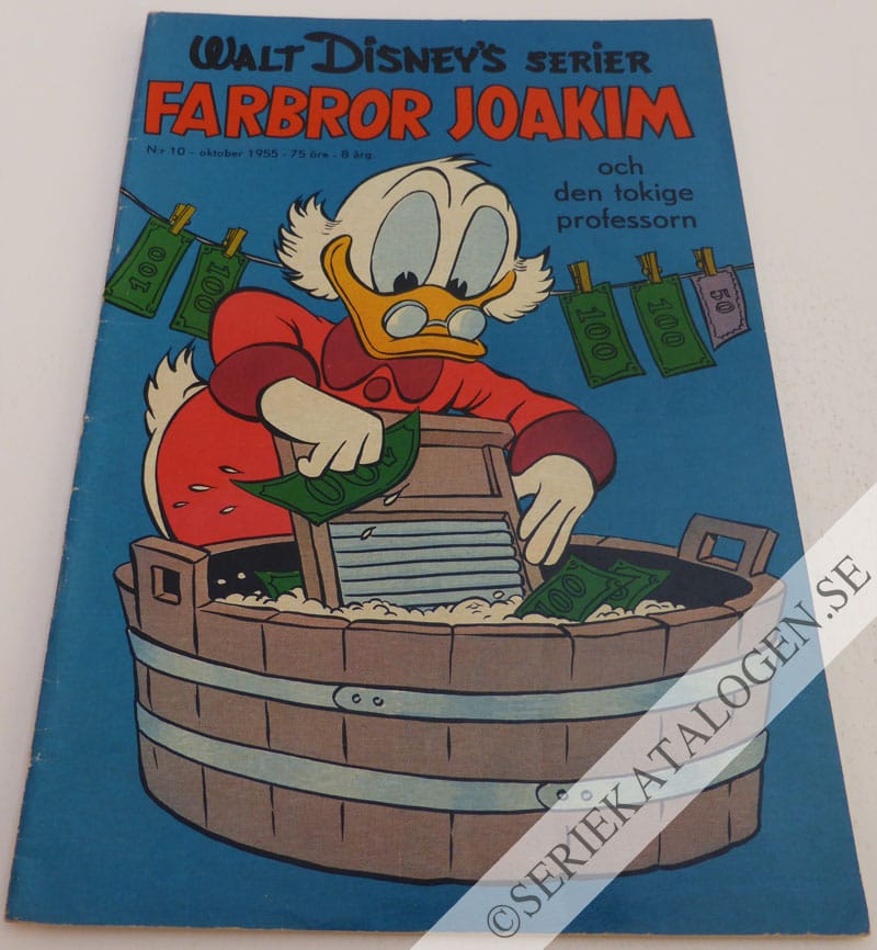 Framsida på Walt Disney's serier Farbror Joakim och den tokige professorn (1955)