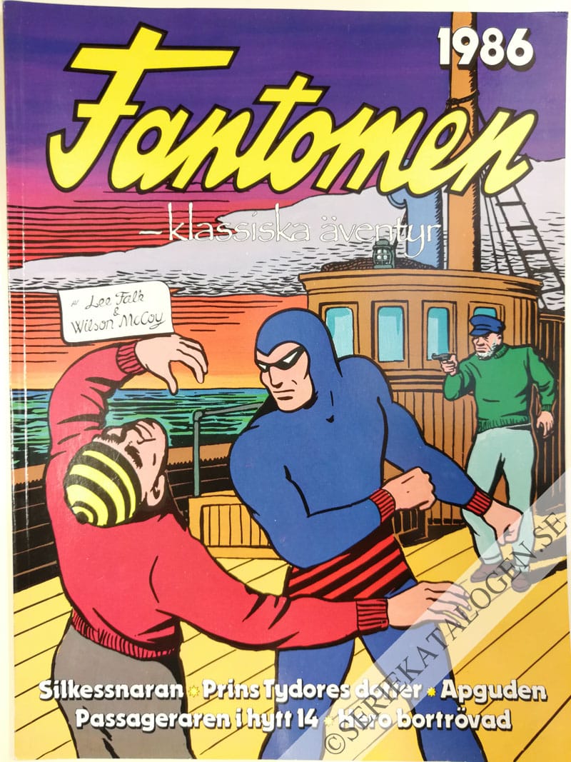Framsida på Fantomen Klassiska Äventyr: Silkessnaran - Prins Tydores dotter - Apguden - Passageraren i hytt 14 - Hero bortrövad (1985)