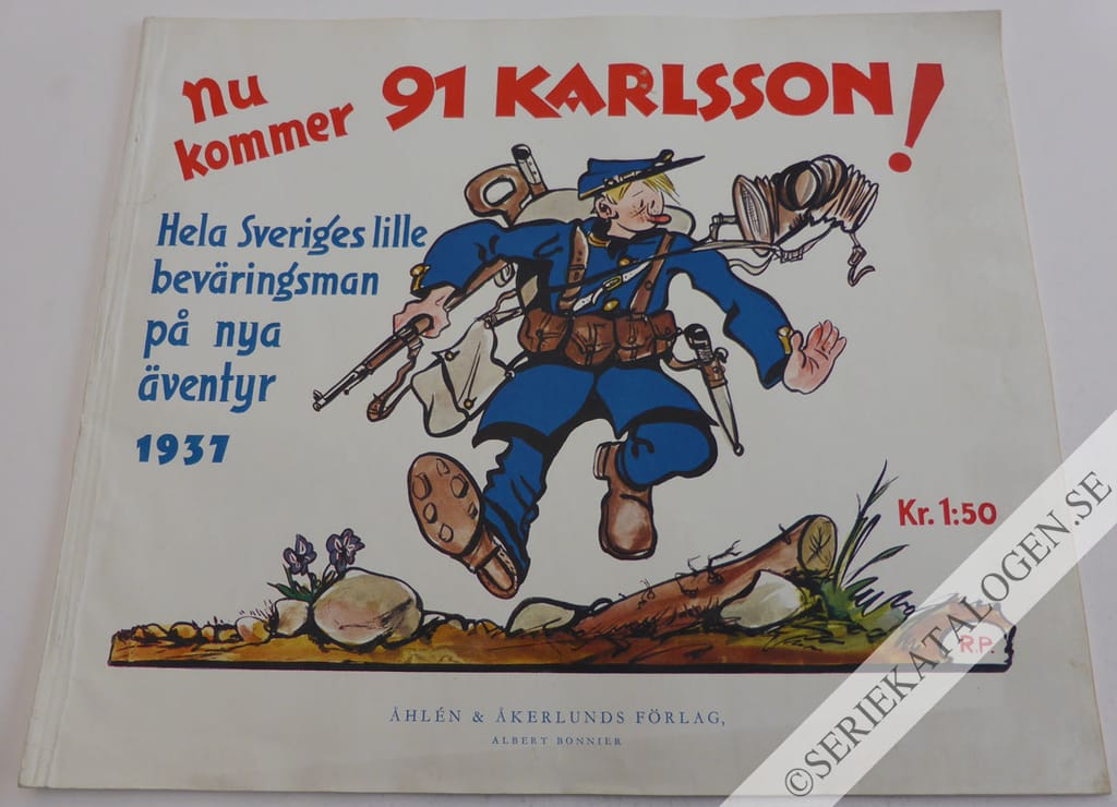 Framsida på 91 Karlsson Nu kommer 91 Karlsson! - Hela Sveriges lille beväringsman på nya äventyr (1937)