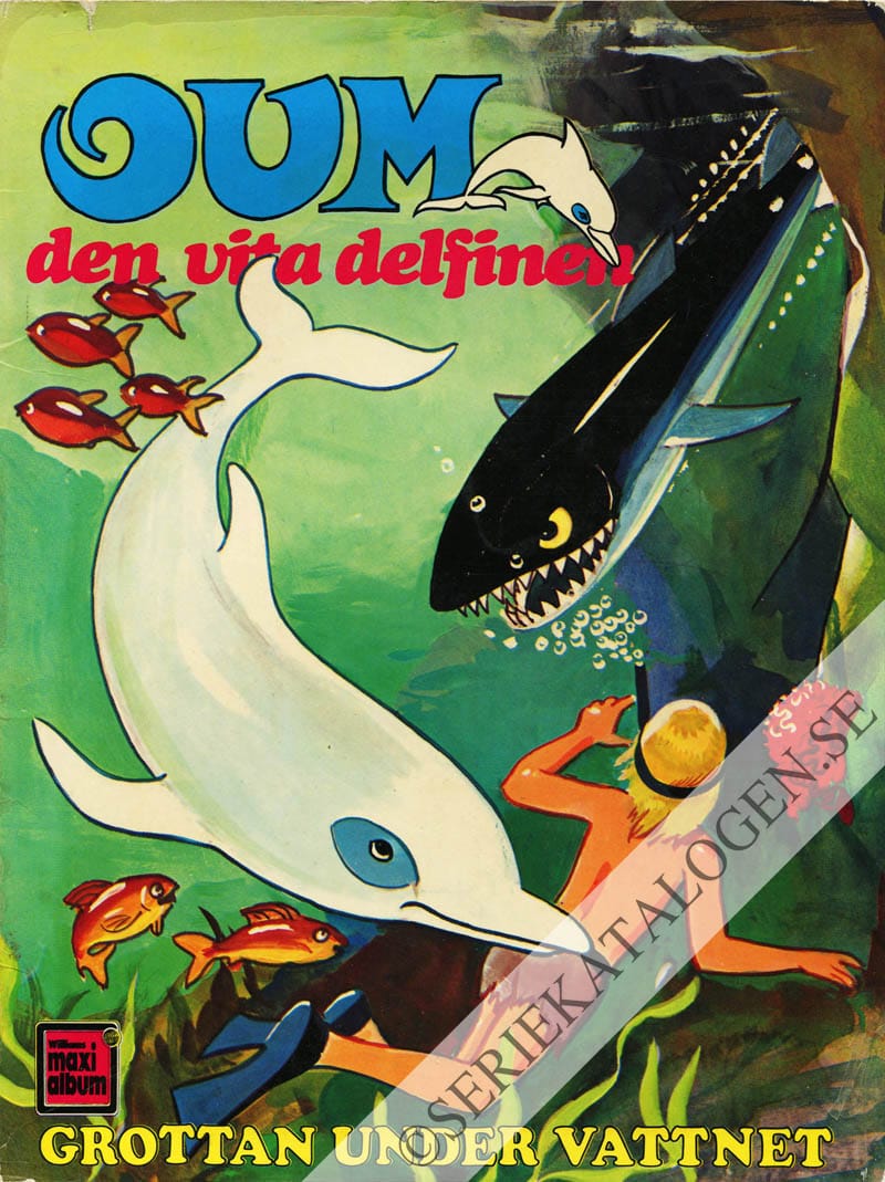 Framsida på Williams maxi-album Oum - den vita delfinen: Grottan under vattnet (1973)