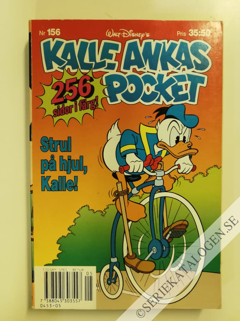 Framsida på Kalle Ankas pocket #156 - Strul på hjul, Kalle! (1993)