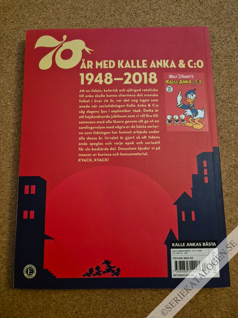 Baksida på 70 år med Kalle Anka & C:o - Kalle Anka 1948-2018 (2018)