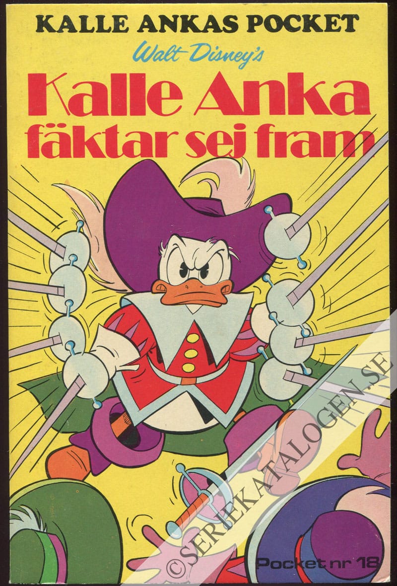 Framsida på Kalle Ankas pocket Kalle Anka fäktar sig fram (1974)