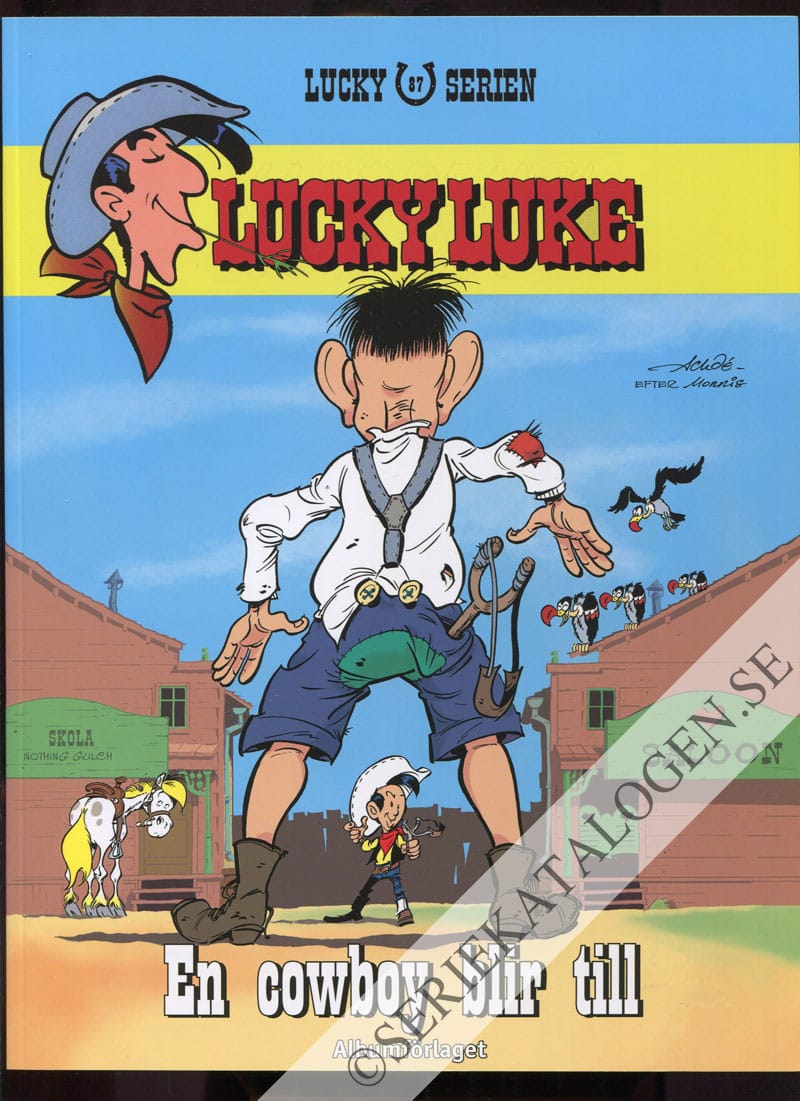 Framsida på Lucky Lukes äventyr #87 - En cowboy blir till (2014)