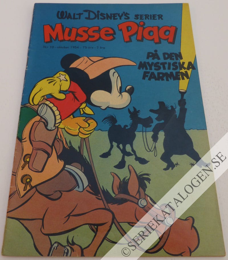Framsida på Walt Disney's serier Musse Pigg på den mystiska farmen (1954)