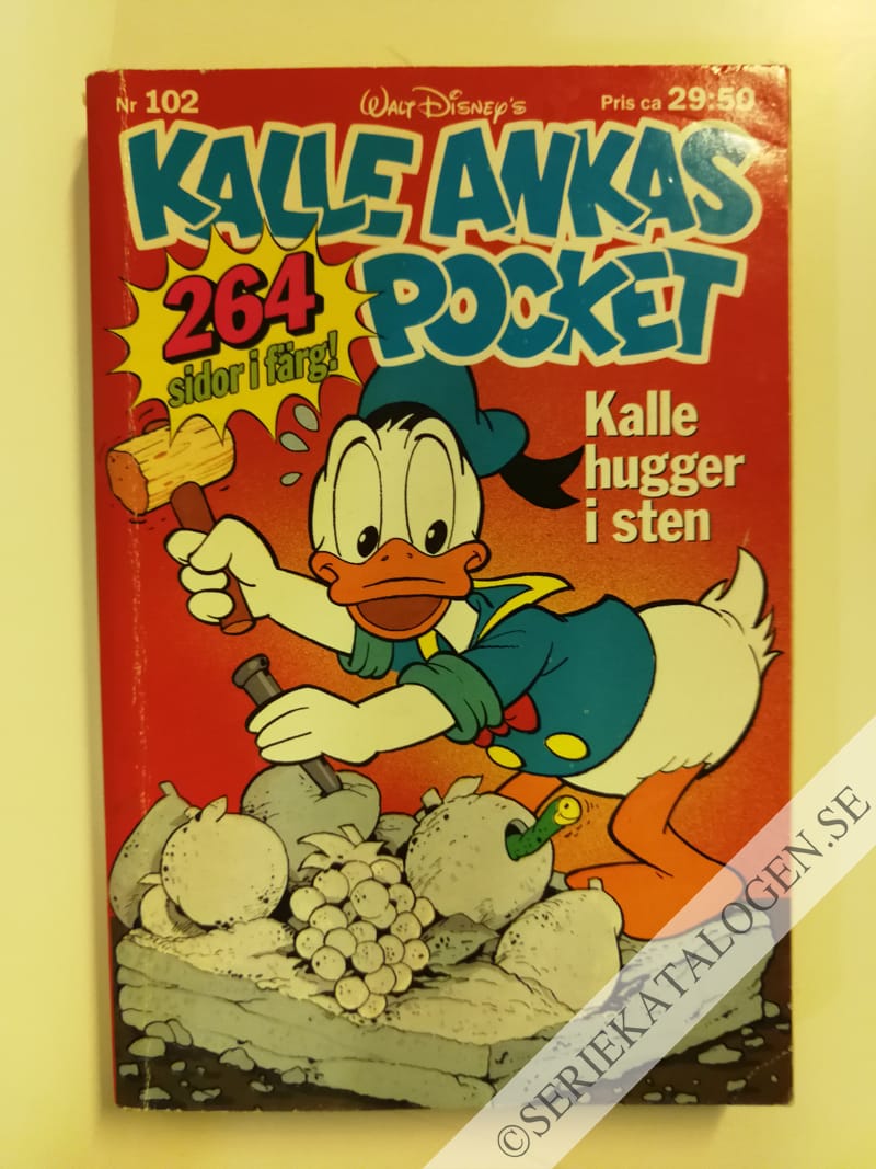 Framsida på Kalle Ankas pocket #102 - Kalle hugger i sten (1988)