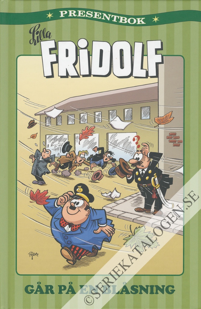 Framsida på Lilla Fridolf presentbok Lilla Fridolf går på en blåsning (2023)