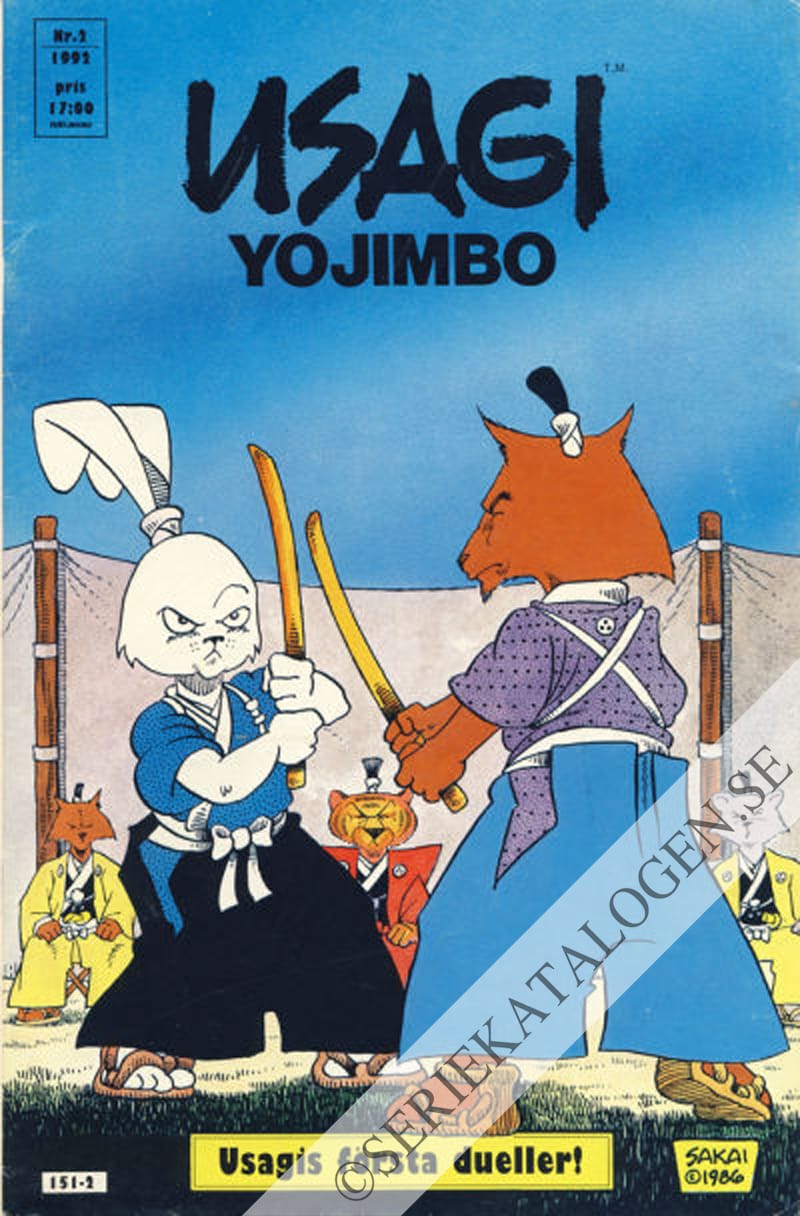 Framsida på Usagi Yojimbo Usagis första dueller! (1992)