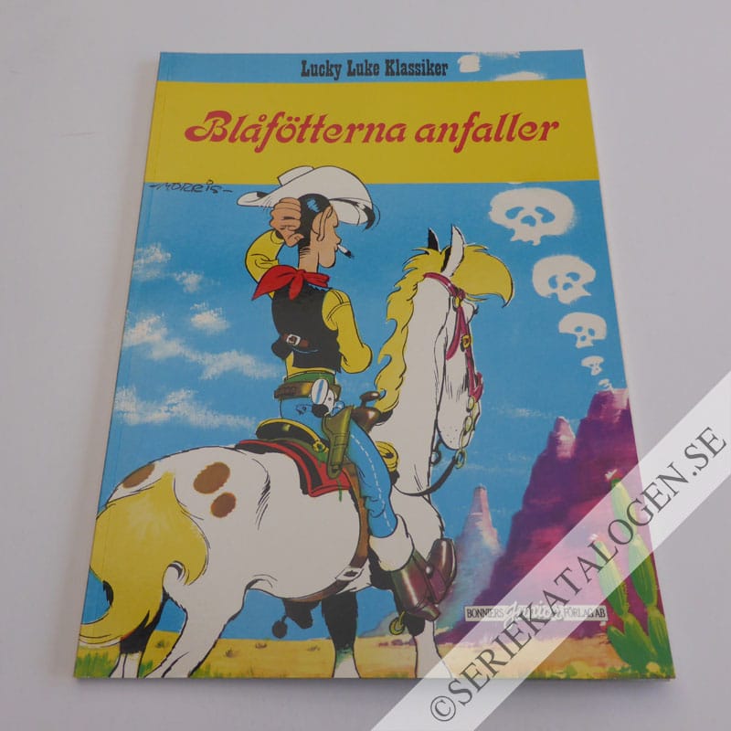 Framsida på Lucky Lukes äventyr Blåfötterna anfaller (1983)