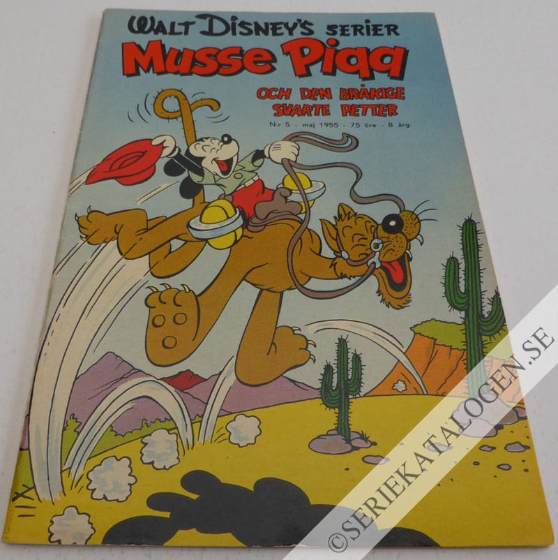 Framsida på Walt Disney's serier Musse Pigg och den bråkige Svarte Petter (1955)