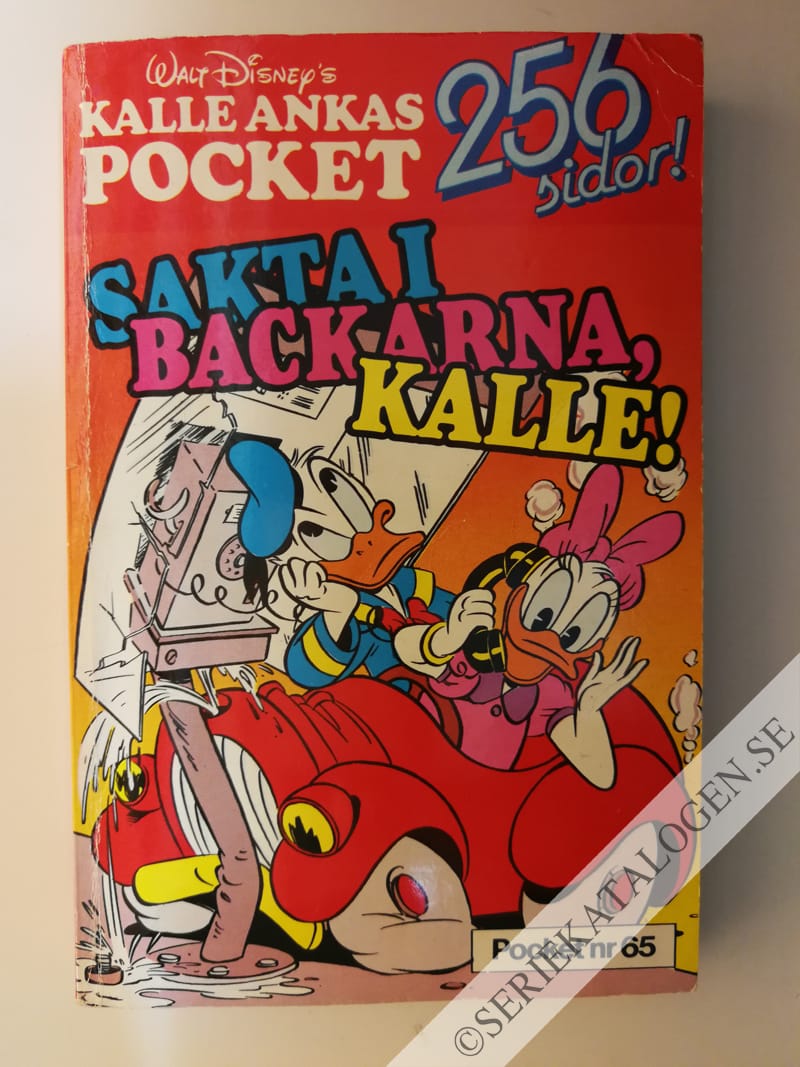 Framsida på Kalle Ankas pocket Sakta i backarna, Kalle! (1985)