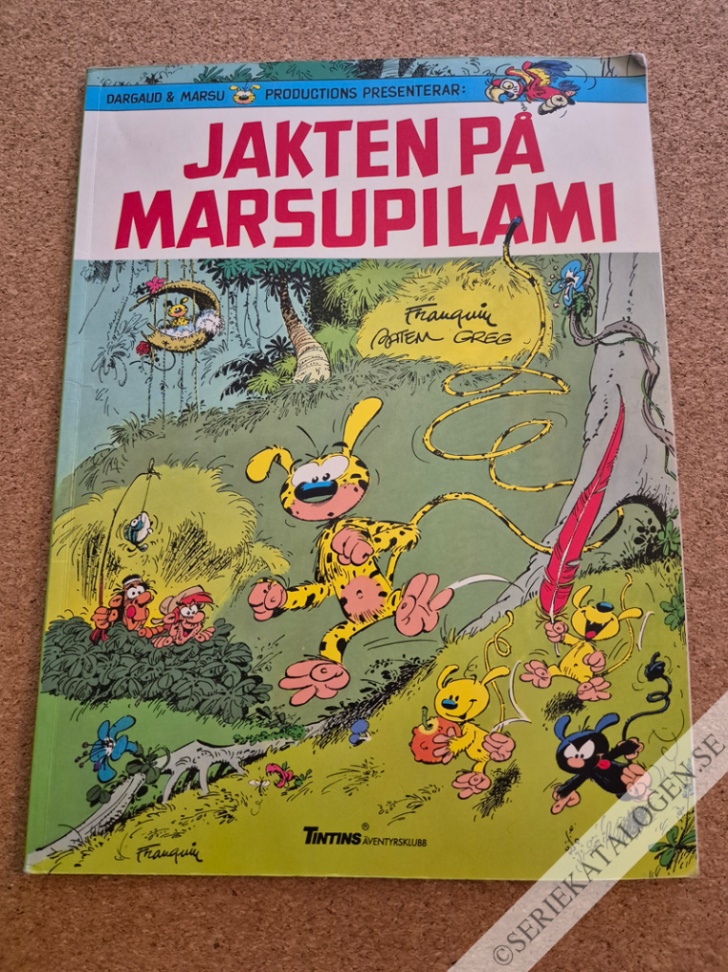 Framsida på Tintins äventyrsklubb Jakten på Marsupilami (1988)