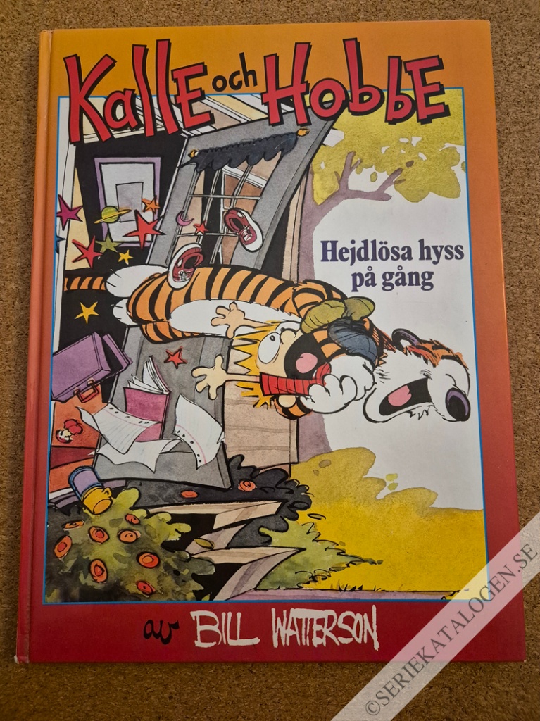 Framsida på Kalle och Hobbe Hejdlösa hyss på gång (1989) (variant)