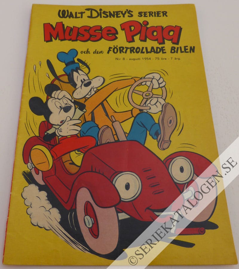 Framsida på Walt Disney's serier Musse Pigg och den förtrollade bilen (1954)