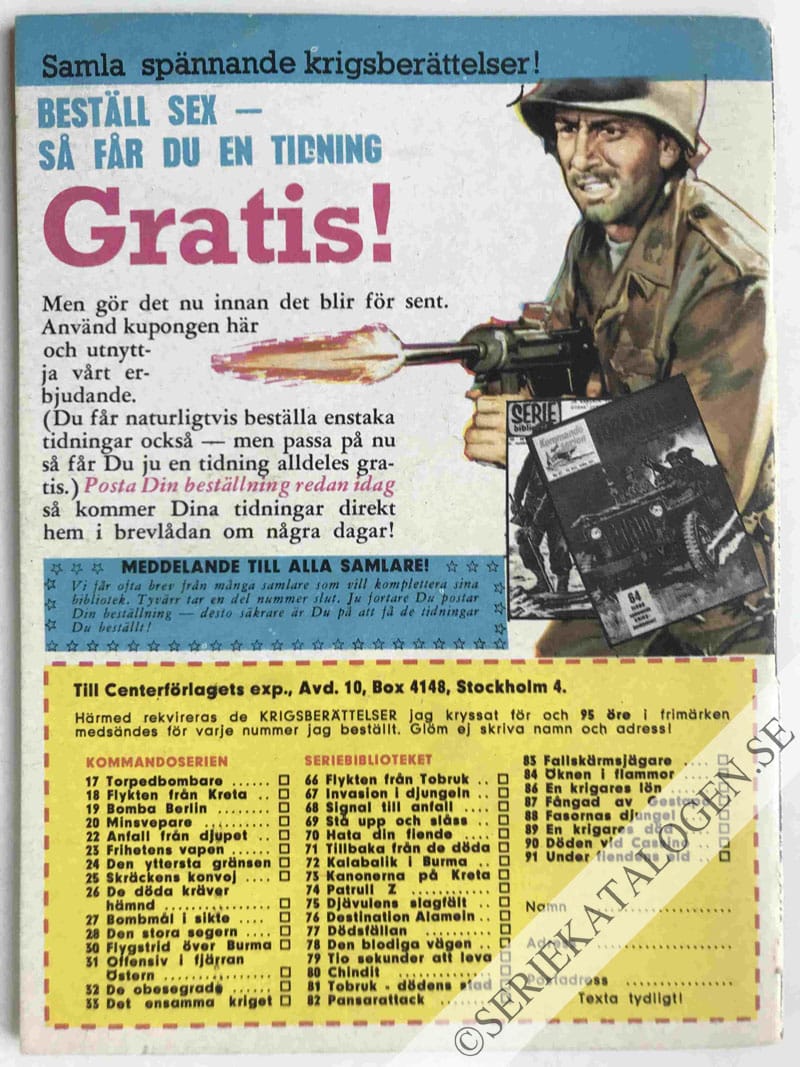 Baksida på "Commandos" till anfall (1964)