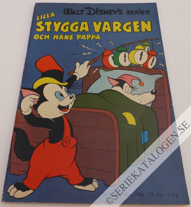 Framsida på Walt Disney's serier Lilla Stygga Vargen och hans pappa (1956)