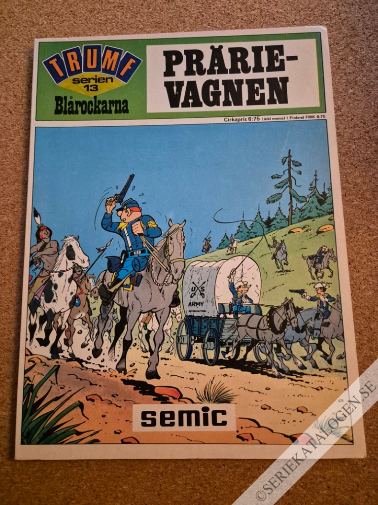 Framsida på Trumf-serien #13 - Blårockarna - Prärievagnen (1973)