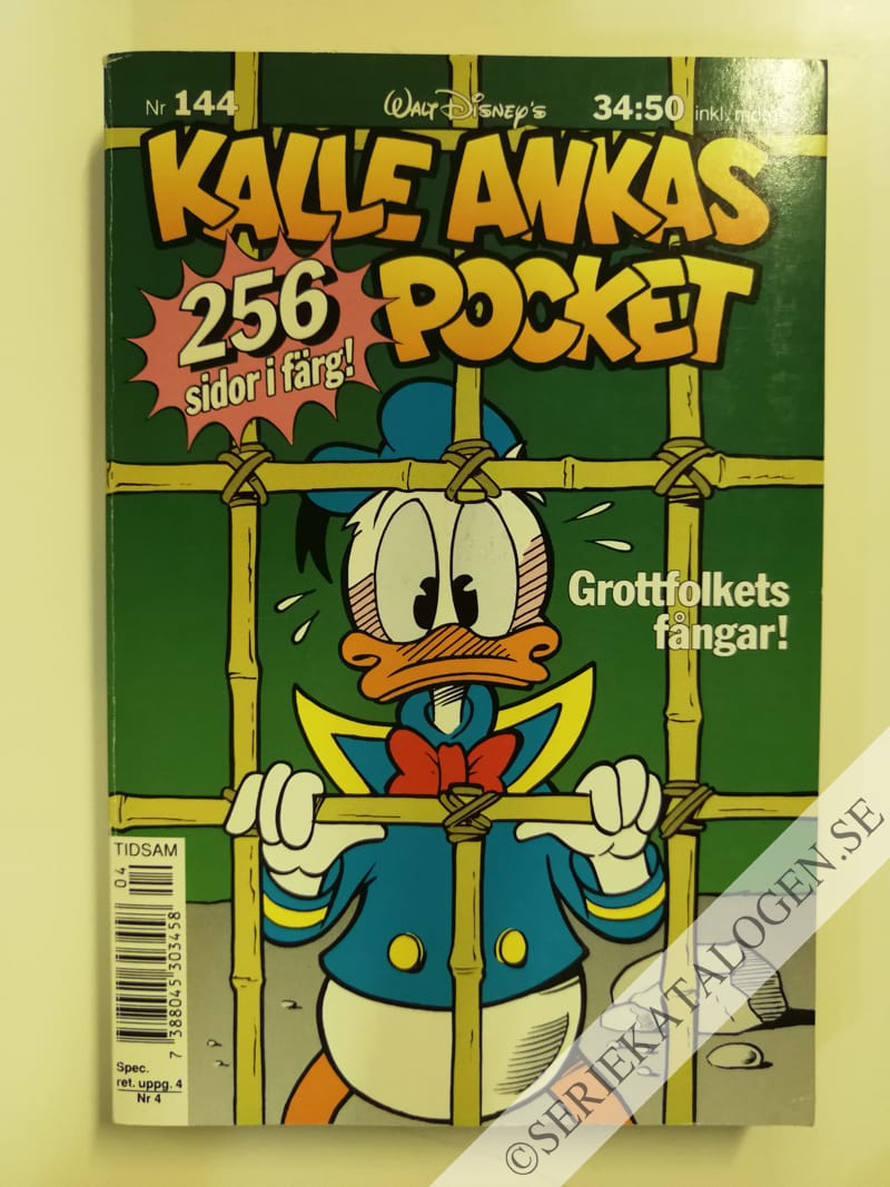 Framsida på Kalle Ankas pocket #144 - Grottfolkets fångar! (1992)