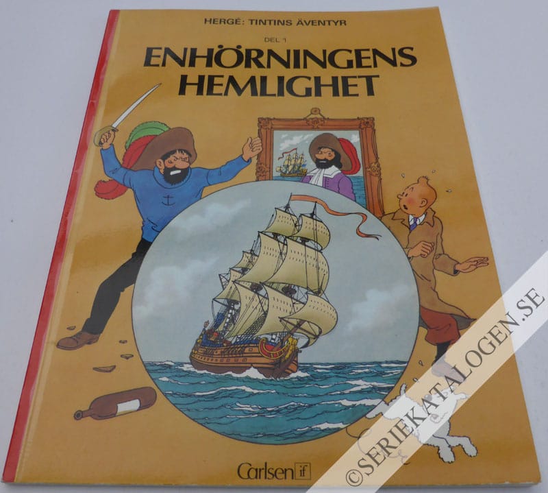 Framsida på Tintins äventyr Enhörningens hemlighet (1973)