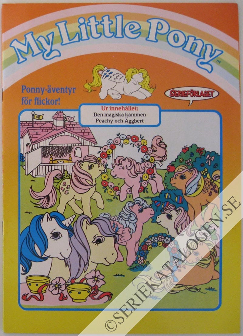 Framsida på My little pony Den magiska kammen / Peachy och Äggbert (1988)