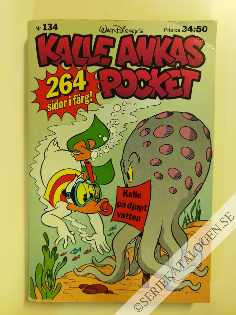 Framsida på Kalle Ankas pocket #134 - Kalle på djupt vatten (1991)