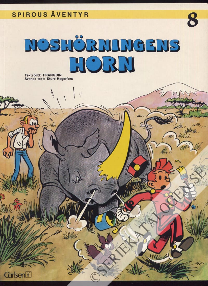 Framsida på Spirous äventyr Noshörningens horn (1975)