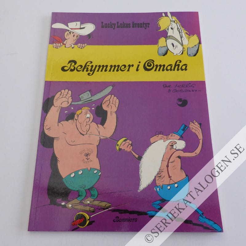 Framsida på Lucky Lukes äventyr Bekymmer i Omaha (1976)