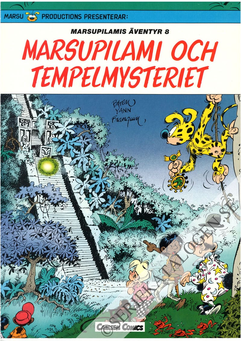 Framsida på Marsupilamis äventyr Marsupilami och tempelmysteriet (1995)