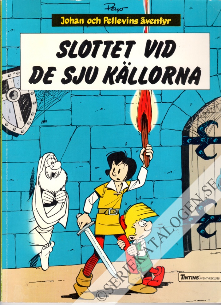 Framsida på Tintins äventyrsklubb Slottet vid de sju källorna (1989)