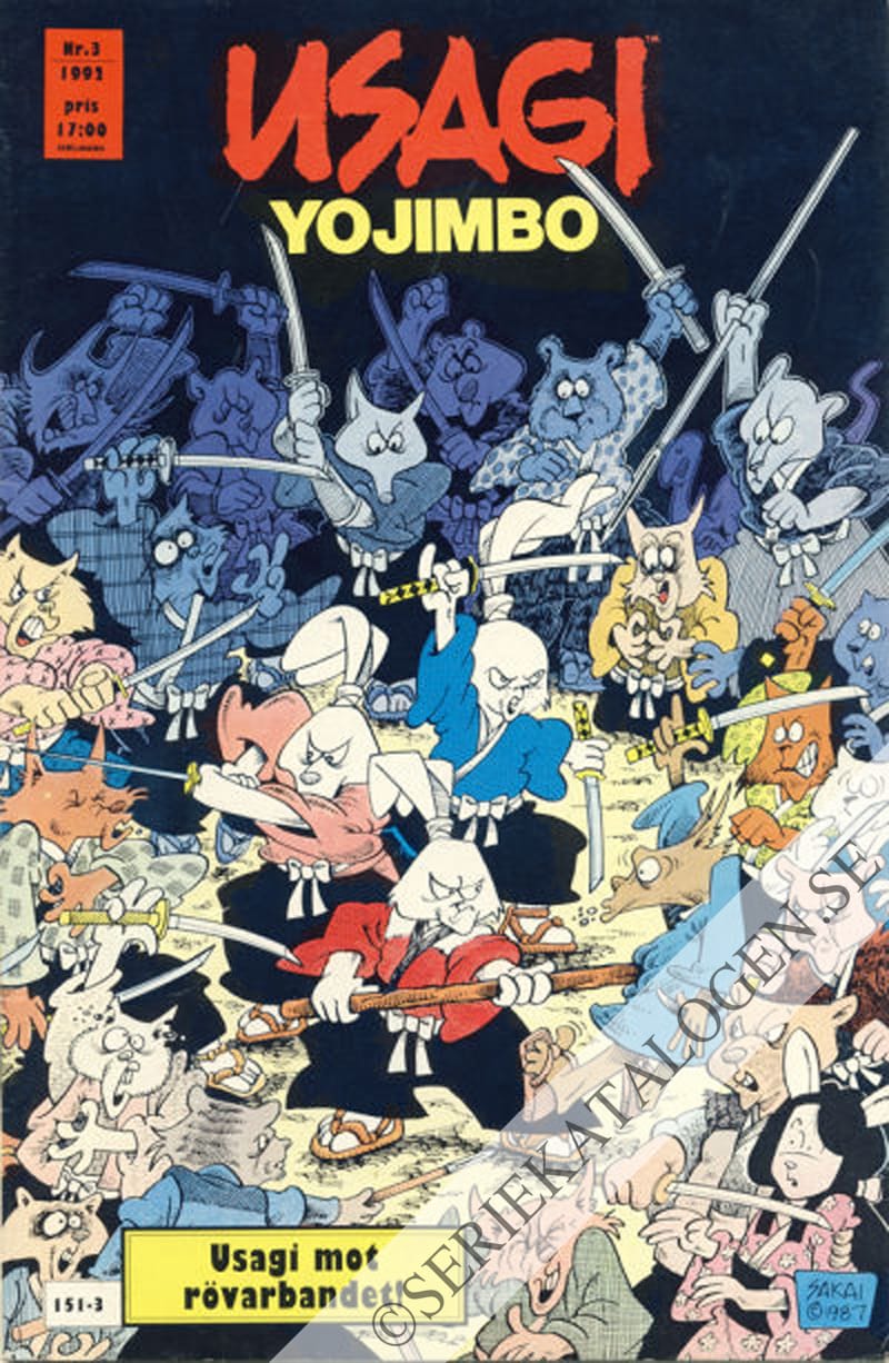 Framsida på Usagi Yojimbo Usagi mot rövarbandet! (1992)