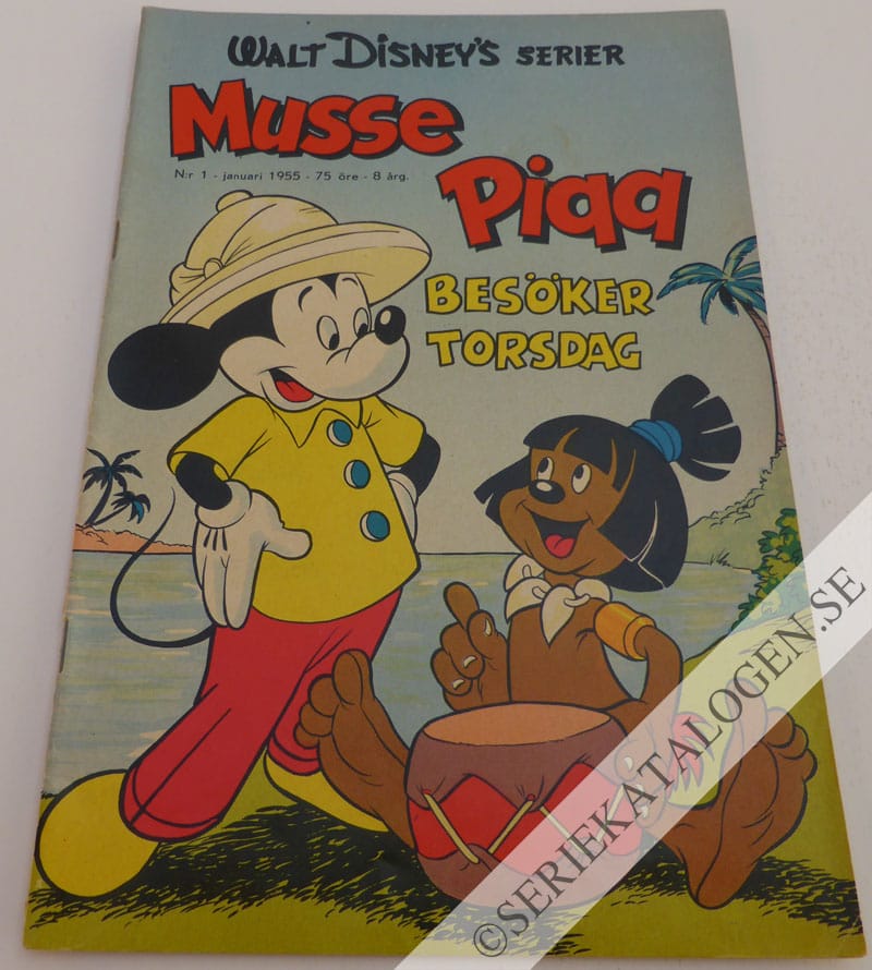 Framsida på Walt Disney's serier Musse Pigg besöker Torsdag (1955)