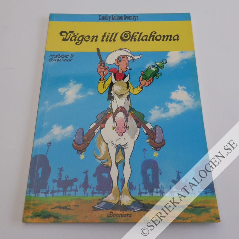 Framsida på Lucky Lukes äventyr Vägen till Oklahoma (1977)