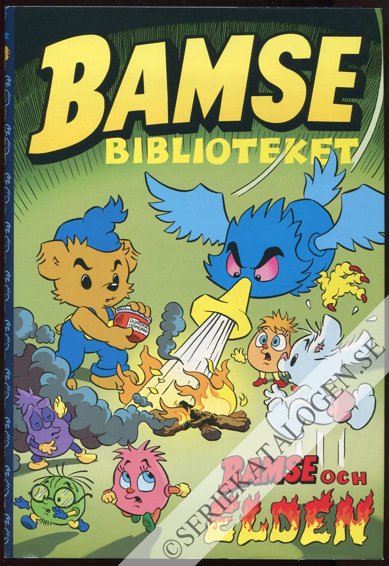 Framsida på Bamsebiblioteket PM-serierna Bamse och elden (2010)