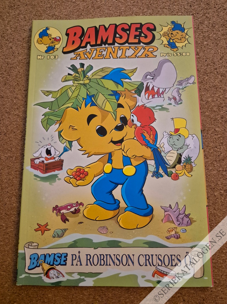 Framsida på Bamses äventyr Bamse på Robinson Crusoes ö (2023)