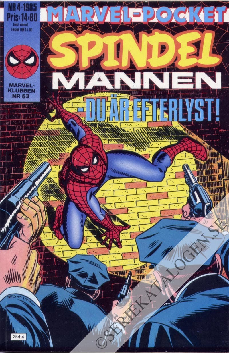 Framsida på Marvel-pocket Spindelmannen - Du är efterlyst (1985)