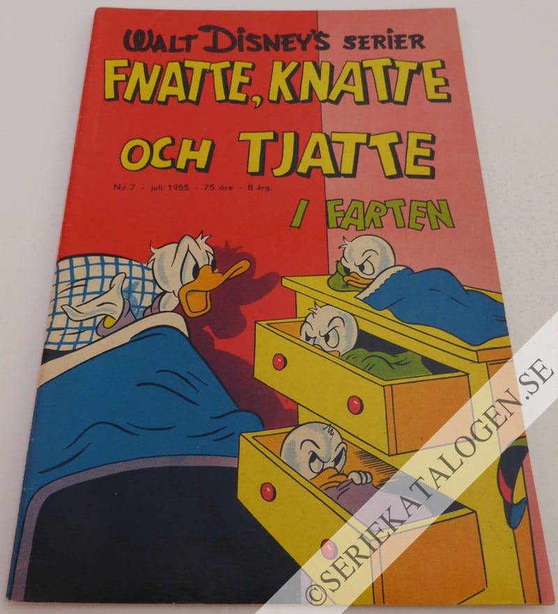 Framsida på Walt Disney's serier Fnatte, Knatte och Tjatte i farten (1955)