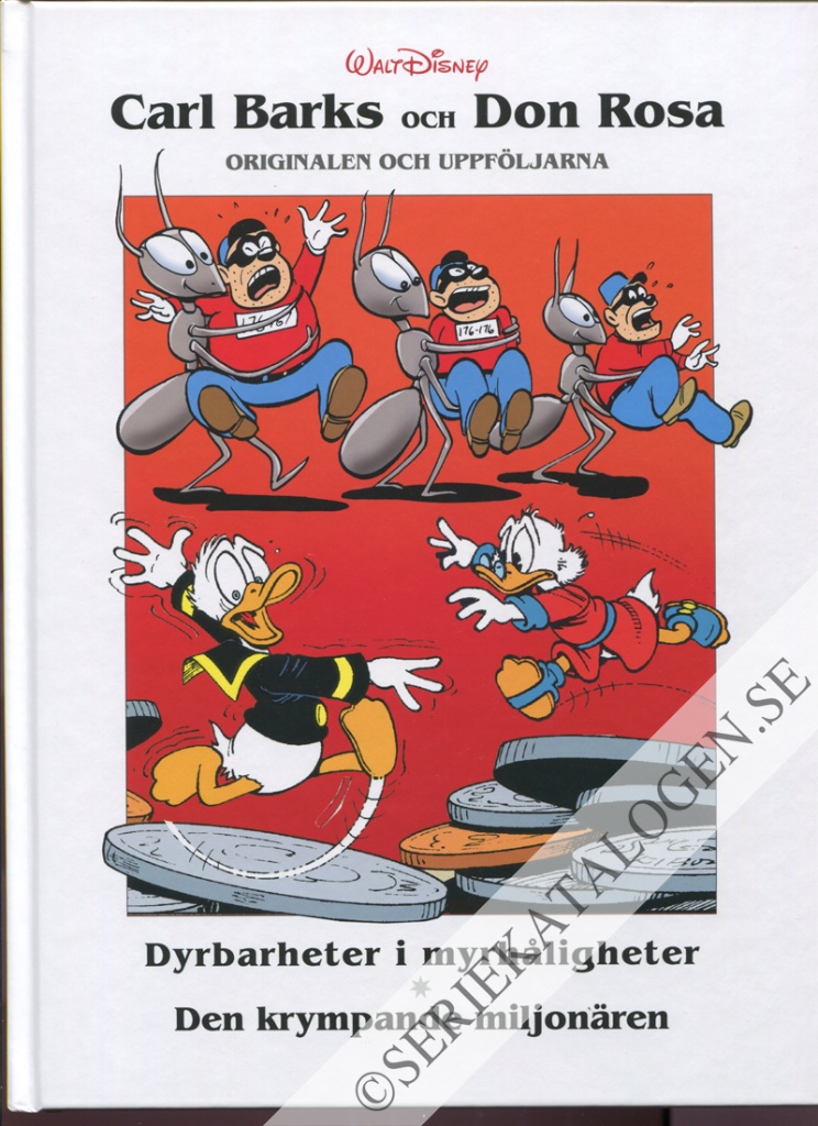 Framsida på Carl Barks och Don Rosa - originalen och uppföljarna Dyrbarheter i myrhåligheter / Den krympande miljonären (2025)