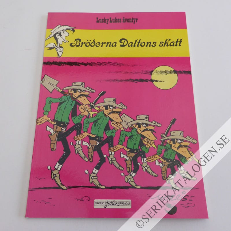 Framsida på Lucky Lukes äventyr Bröderna Daltons skatt (1980)