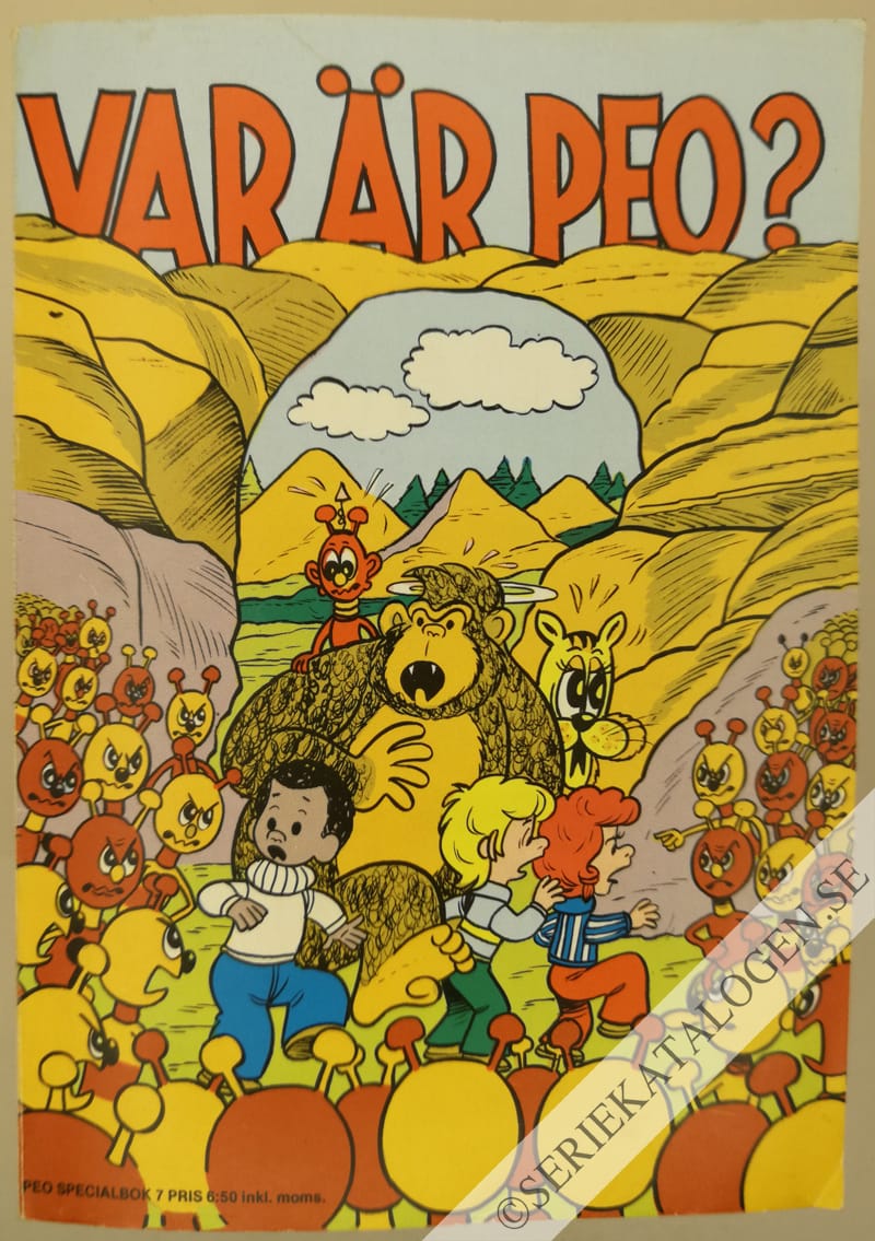Framsida på Peo specialbok Var är Peo? (1975)