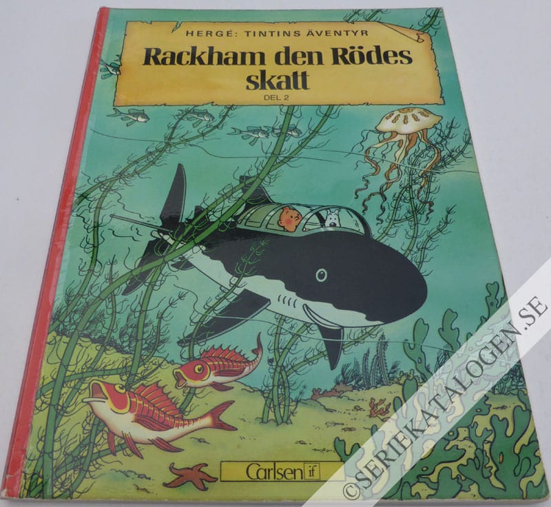 Framsida på Tintins äventyr Rackham den Rödes skatt (1974)