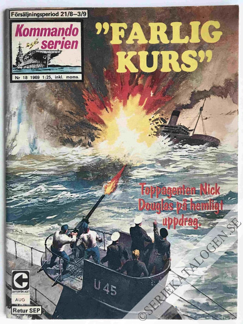 Framsida på Kommandoserien #18 - Farlig kurs (1969)