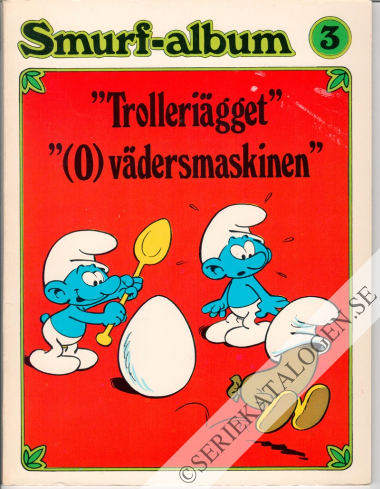 Framsida på Smurf-album Trolleriägget/(o)vädersmaskinen (1973)