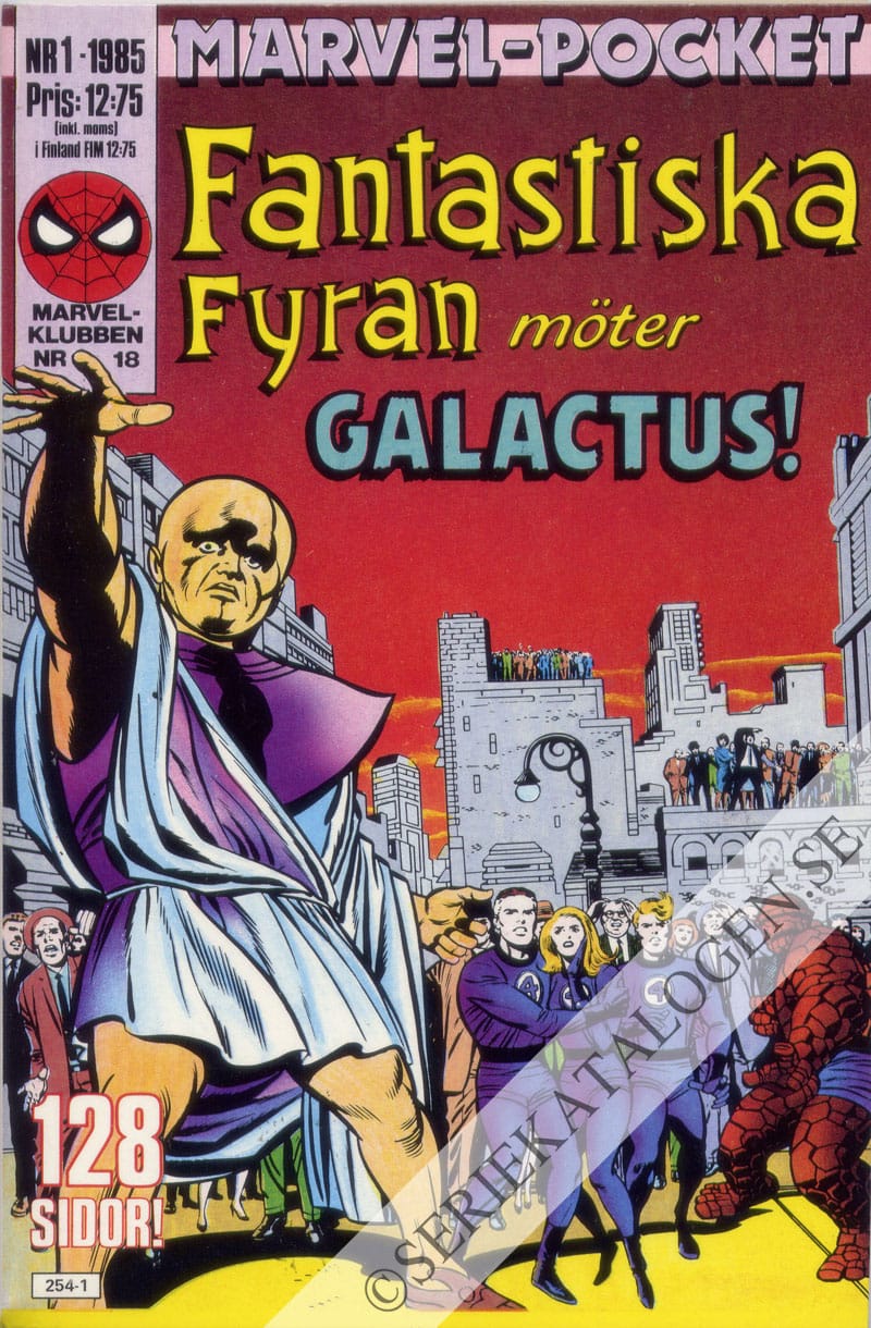 Framsida på Marvel-pocket Fantastiska Fyran - Fantastiska fyran möter Galactus! (1985)