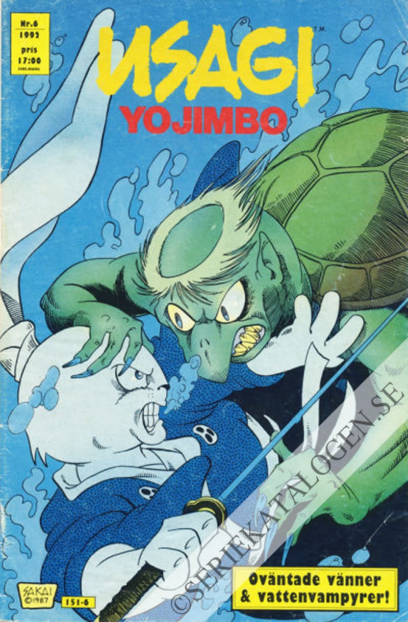 Framsida på Usagi Yojimbo Oväntade vänner & vattenvampyrer! (1992)