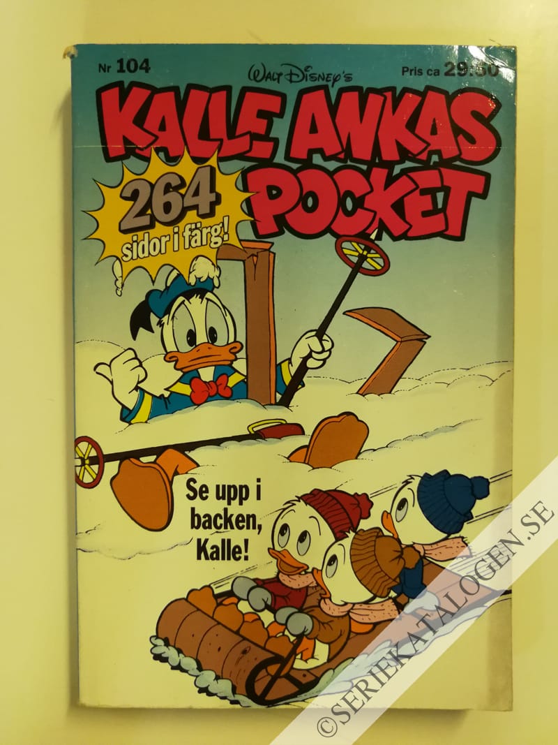 Framsida på Kalle Ankas pocket #104 - Se upp i backen, Kalle! (1988)