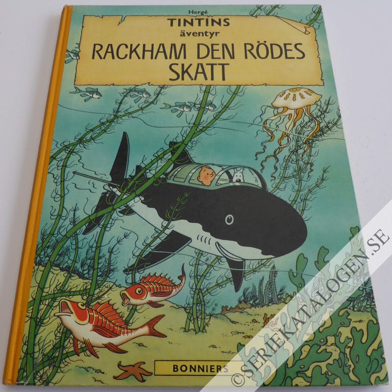 Framsida på Tintins äventyr Rackham den Rödes skatt (1962)