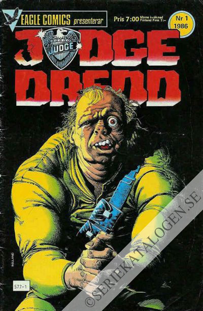 Framsida på Eagle Comics presenterar Judge Dredd #1 (1986)